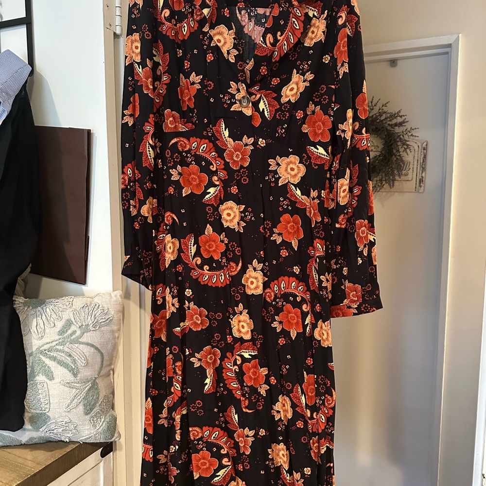Hayden Orange Long Sleeve V-Neck Sundress